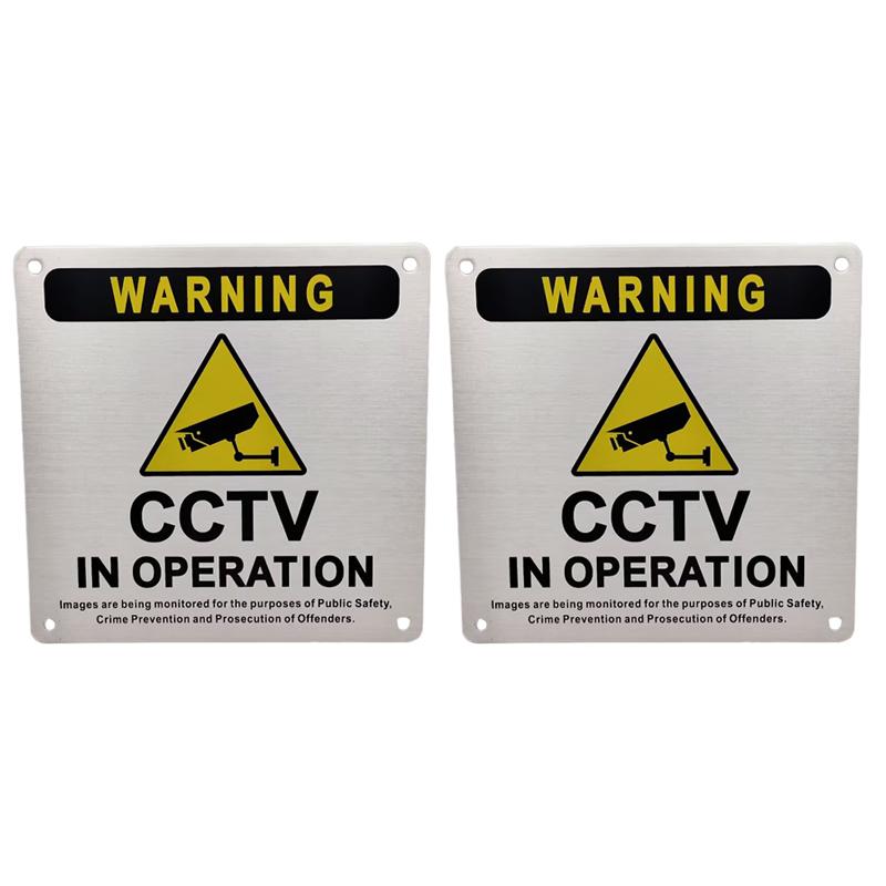 CCTV Metal Warning Sign 24 Hours Video Surveillance Board Strong Visibility for Outdoor Wall Fence
