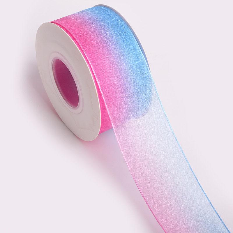 Wholesale Durable Polyester Rainbow Gradient Tulle Ribbon Birthday Floral Gift Decoration DIY Hair Accessory Bow Material