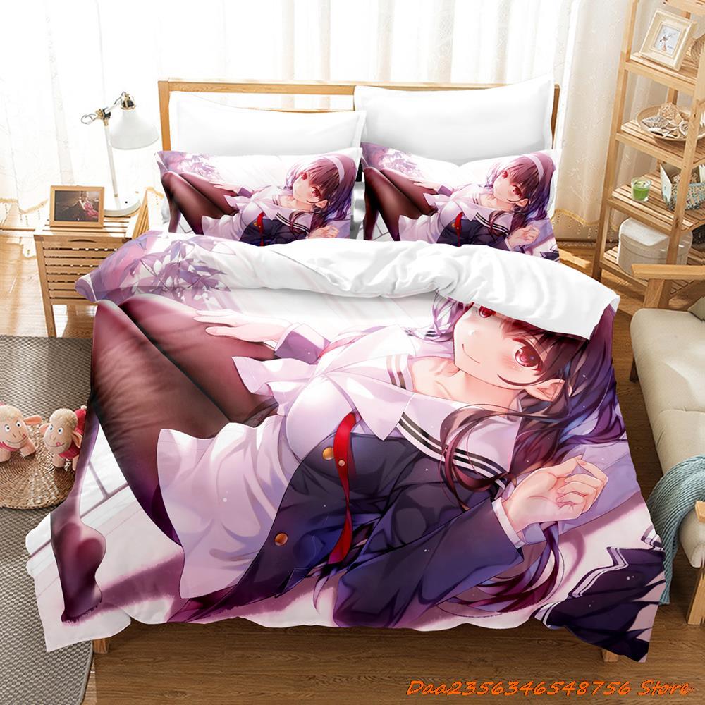 Utaha Kasumigaoka Bedding Set Cartoon Anime Three-Piece Set Adult Kid Bedroom Duvetcover Sets 3D Kawaii Girls Sexy