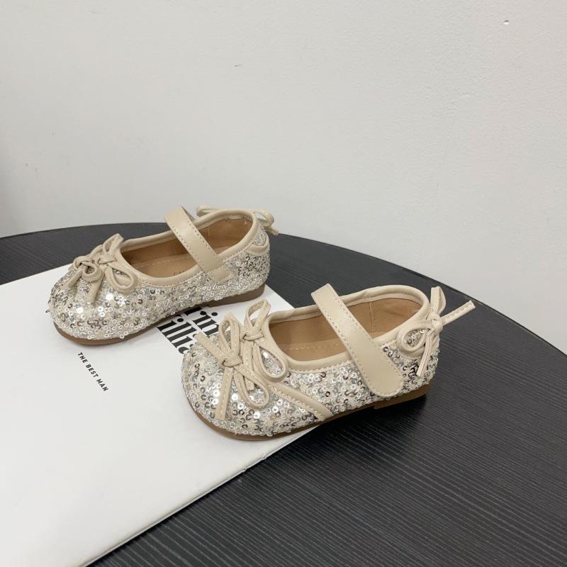 Girls' Bowknot Princess Shoes Baby Girl's Sequined Small Leather Shoes Soft Sole Non-slip Shoes
