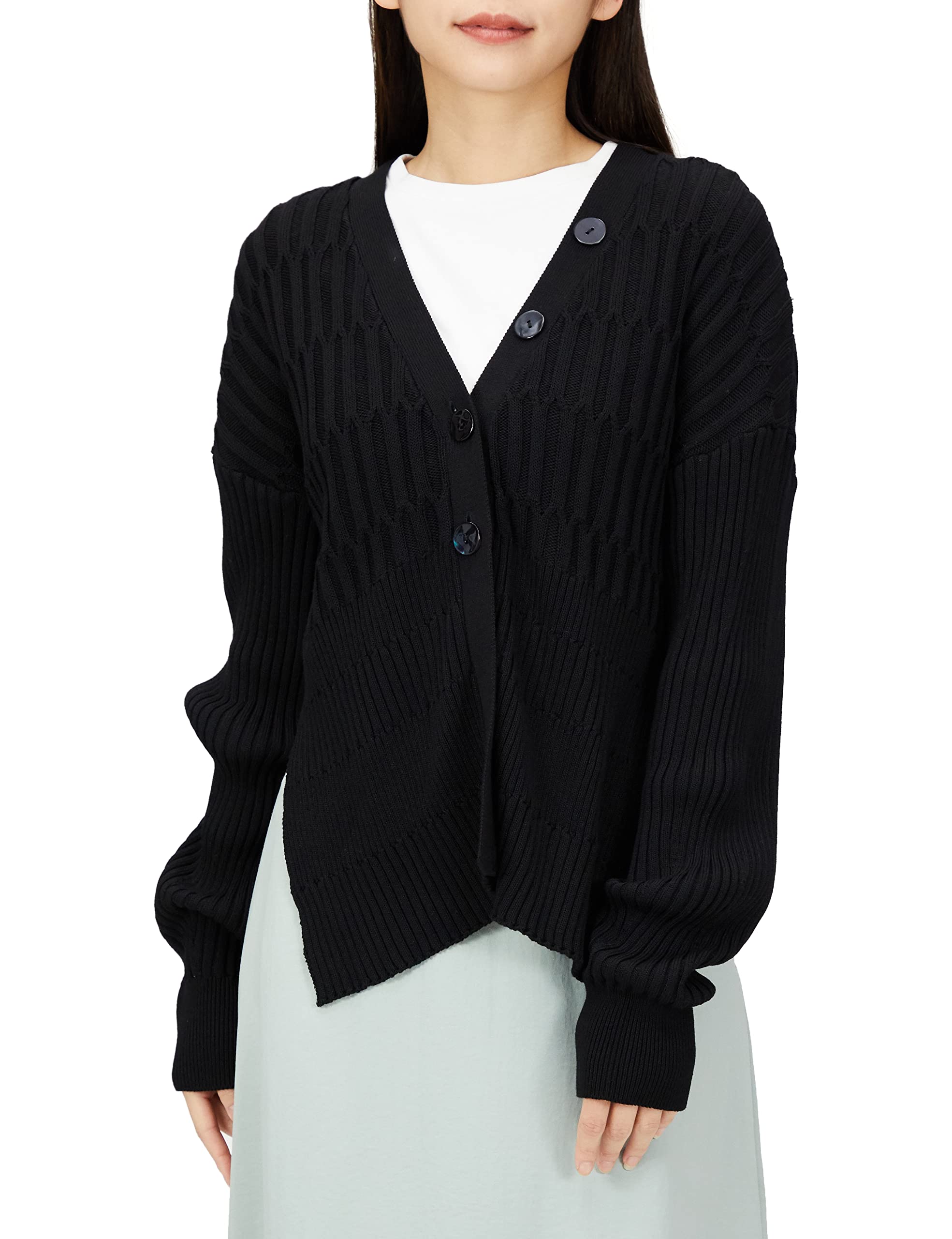 ИДЕНТИФИКАТОР FRAY. Женский вертикальный кардиган в сотах FWNT224052, Черный, Размер F