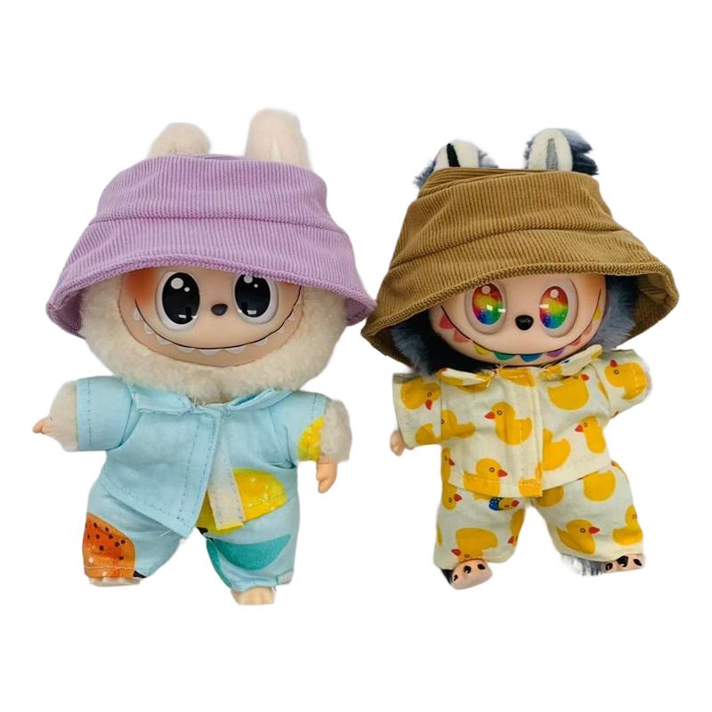 Cute Fishing Hat for 17cm Labubu Plush Dolls Clothes Chill Play Mini Charm Kawaii Vinyl Face Doll  Accessories Kpop Doll Hat
