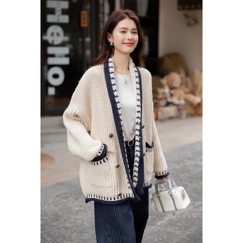 

Mocana Retro Color Block Chunky Knit Cardigan One Size