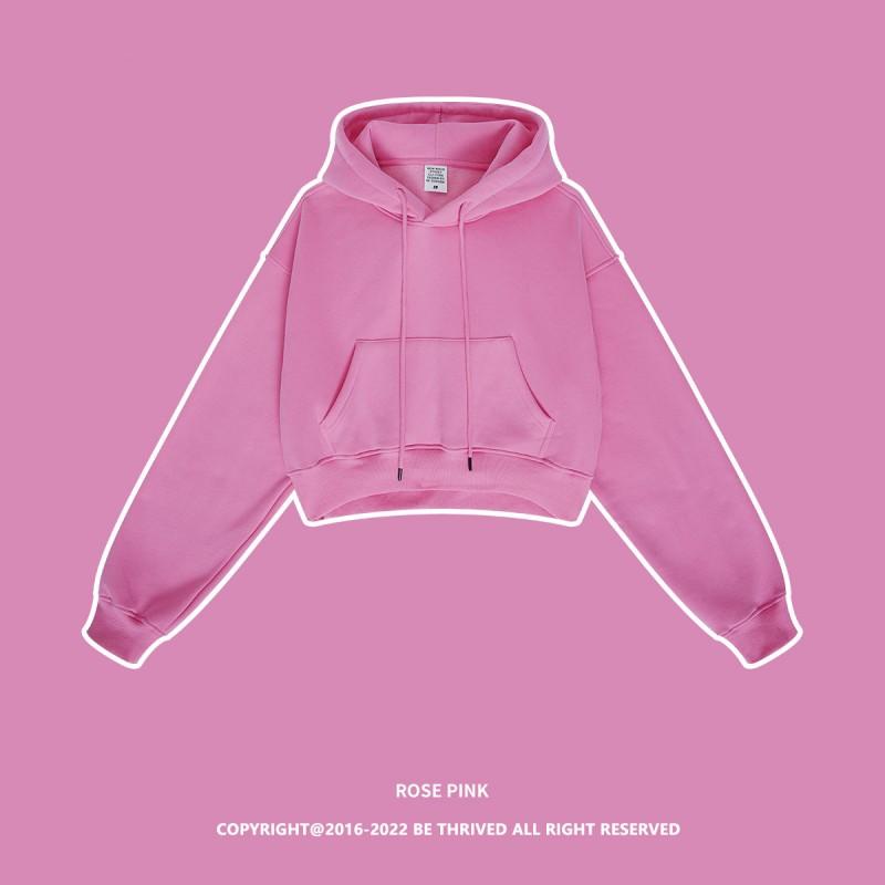 Women's Autumn and Winter Plus Cashmere Solid Color Hoodie Spice Girls Miss Umbilical American Pullover Top