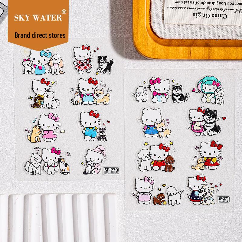 Sky New Hello Kitty with Puppy 3D Nail Art & Water Bottle Sticker - Large & Embossed
