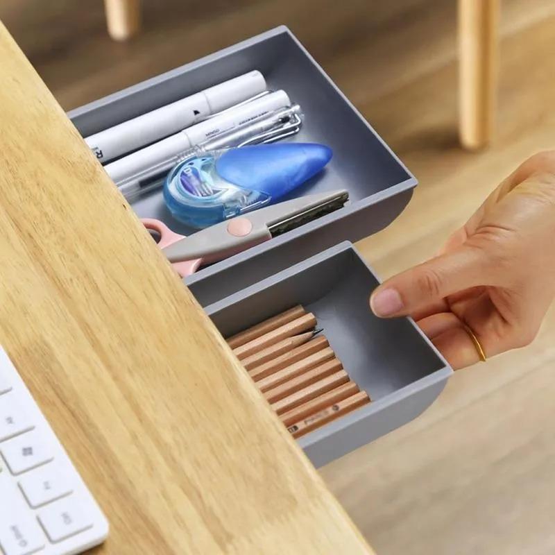 Under Desk Hidden Storage Box Self-Adhesive Drawer Paste Organizer Case Holder Pencil Under Stationery Table Supplies Makeu G2W6