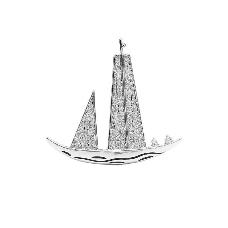 Men's Smooth Sailing Sailboat Zircon Brooch: Elegant Suit Jacket Pin Accessory