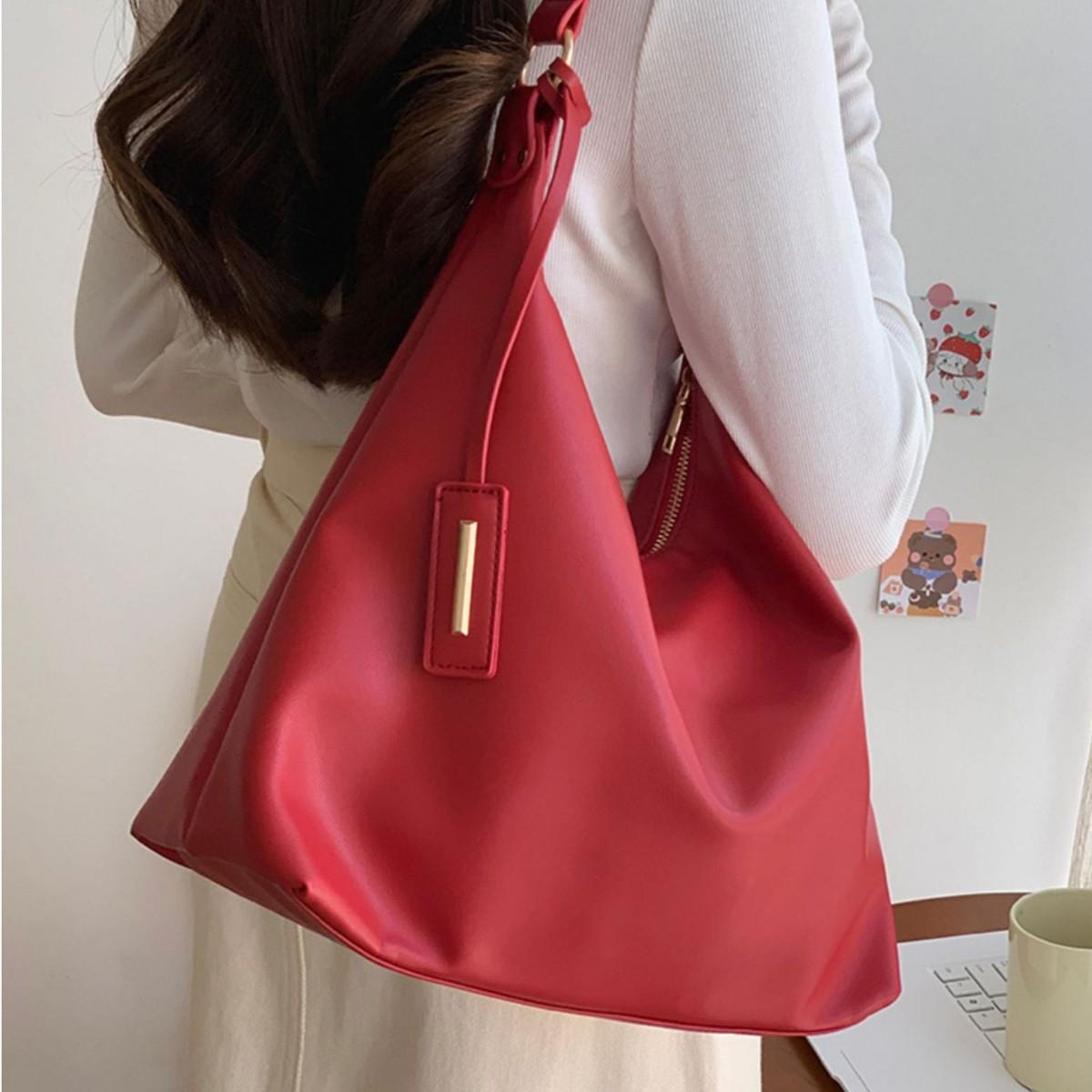 

Красная невеста ретро большая вместимость сумка подмышку женская высококлассная простая и универсальная сумка через плечо для通勤 красный