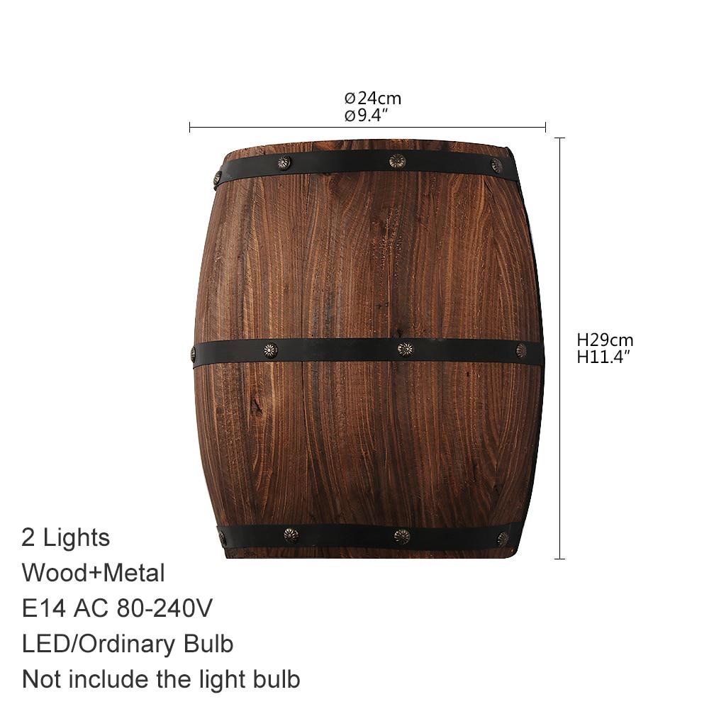 Retro Country Wine Barrel Kinkiet E27 Sypialnia Nocna Cafe Pub Korytarz Korytarz LED Light