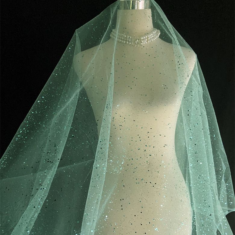 Shiny gilded sequined sheer chiffon fabric suitable for wedding dresses formal gowns and DIY handmade clothing fabrics