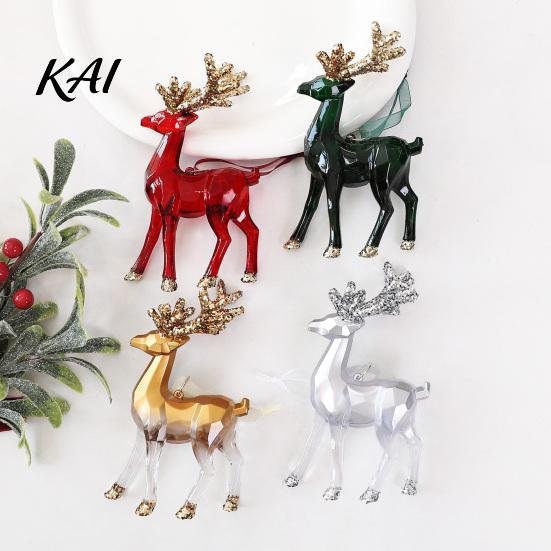 Durable Shatterproof Holiday Ornaments 3D Reindeer Christmas Ornament, Glitter Sequins Plastic Elk Hanging Gradient Transparent Decoration for