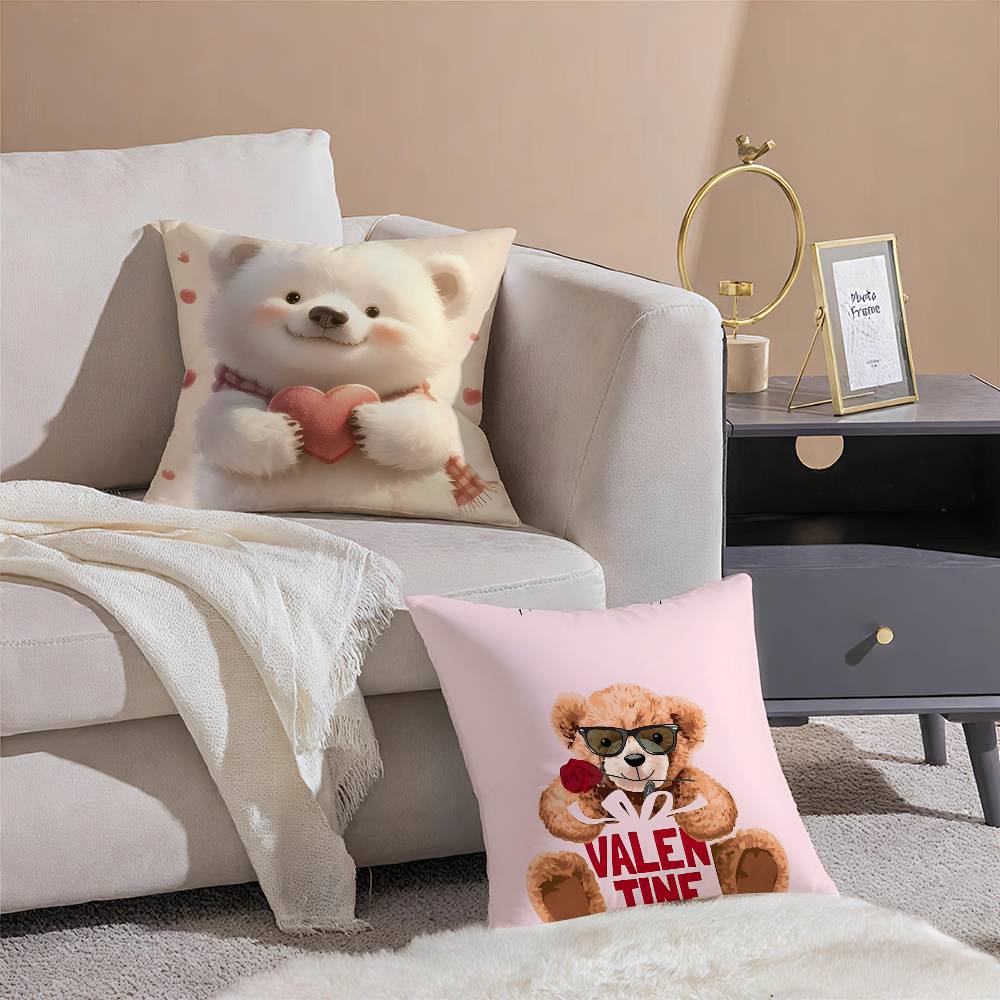 Love Family Companionship Teddy Bear Pillow Case Comfort Sofa Bed Silky Elegant Invisible Zipper Decorative Cushion Cover