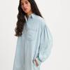 Levis Loose Casual Lapel Mid-Length Long Sleeve Shirt Women shirts Blue A6743-0002
