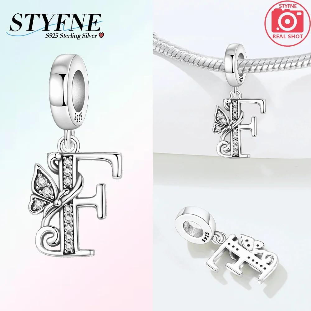 925 Silver Charms Zircon Beaded Butterfly Letter Pendant Fit Bracelet Accessories Bead Fashion Jewelry Making Fine Jewelry Gift