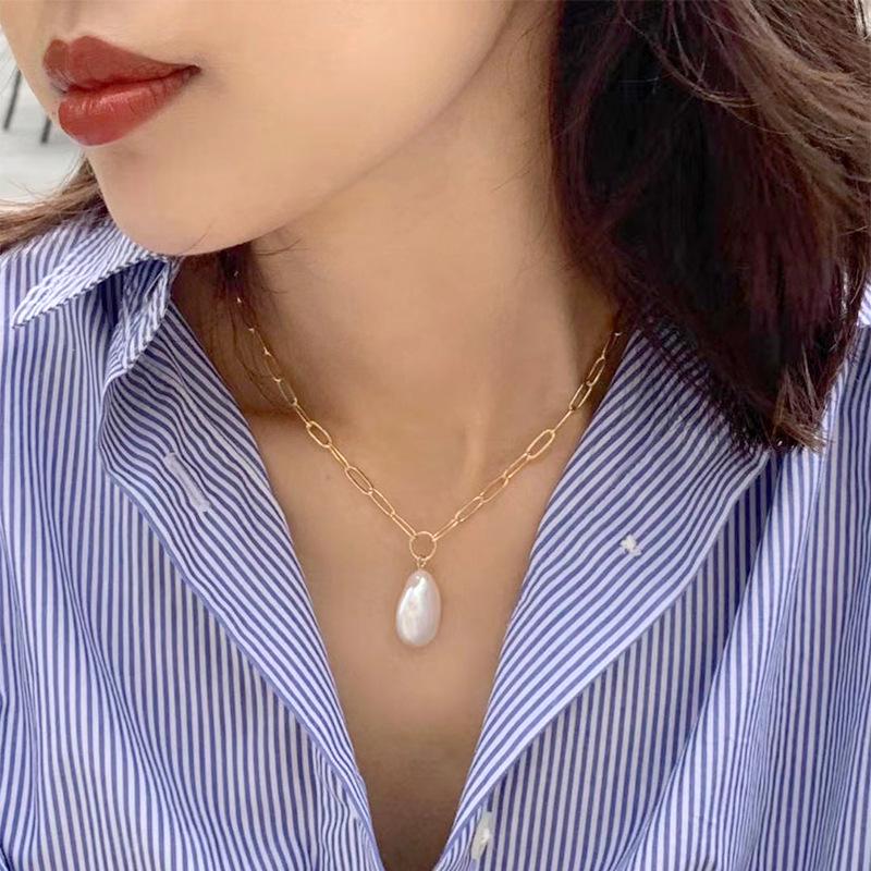 925 Sterling Silver Necklace with Baroque Irregular Freshwater Pearl Pendant - Versatile Temperament Clavicle Chain Jewelry