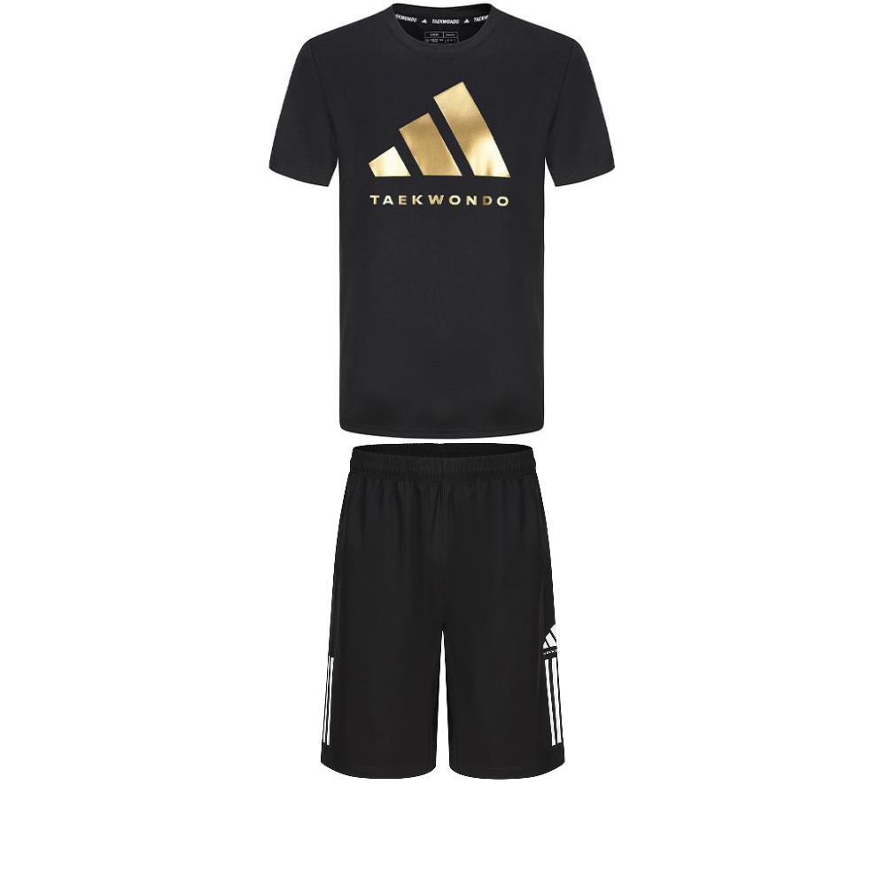 

Adidas Taekwondo Comfortable Round Neck Pullover Short Sleeve T-Shirt Simple Fashion Lace-Up Shorts Casual Sports Set ADICLTS24TKP-BG+S21ATMSH1T-BW S