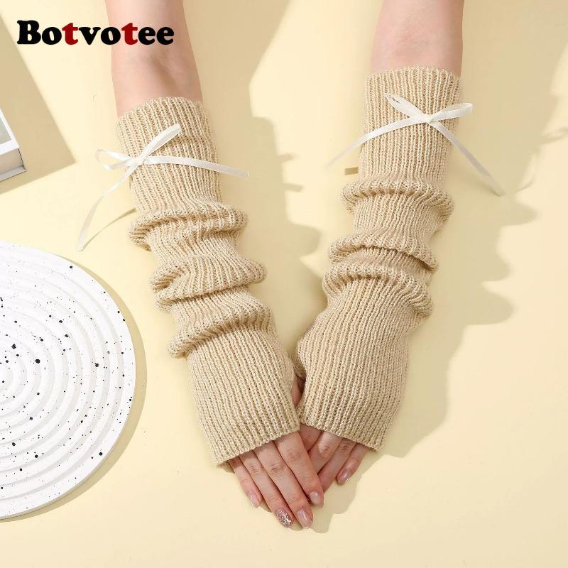 Botvotee Sleeves for Women Bow Half Finger Y2k Accessories Free Shipping Arm Warmers Half Finger Preppy Style Fingerless Gloves