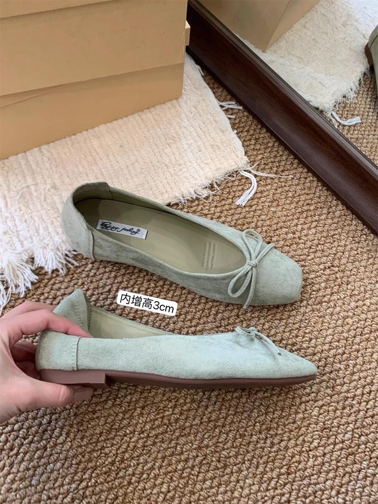 French Fragrant Flat Bottom Square Head Red Bow Single Shoes Women's Shoes 25 New Spring Versatile Gentle Commuter Shoes