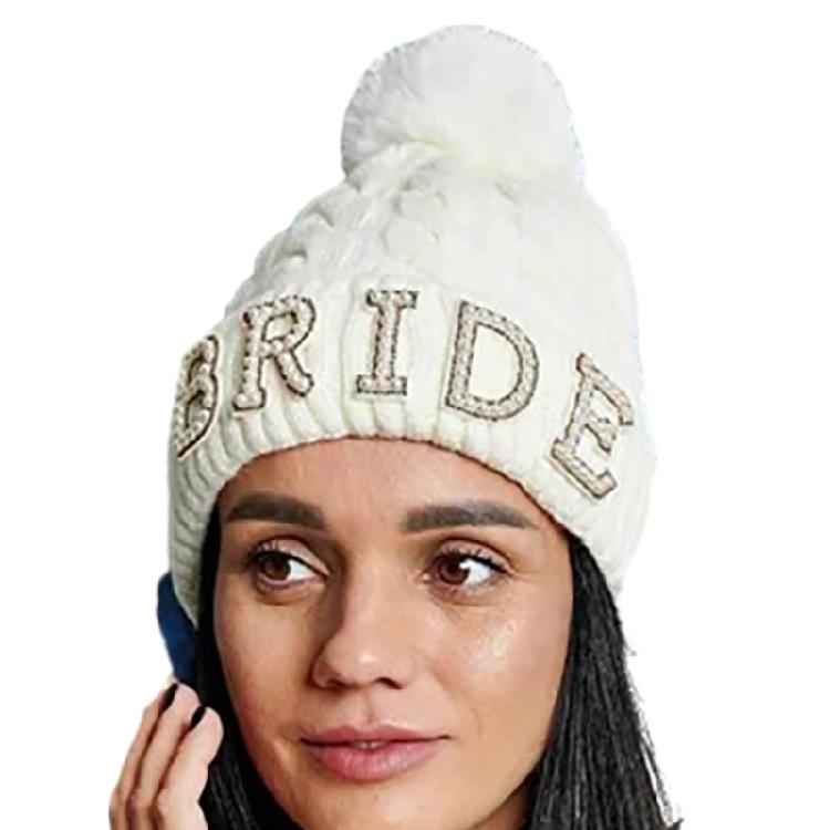 Bride Slouchy Pearl BRIDE Letter Hat Outdoor Windproof Knit Beanie for Girls 1