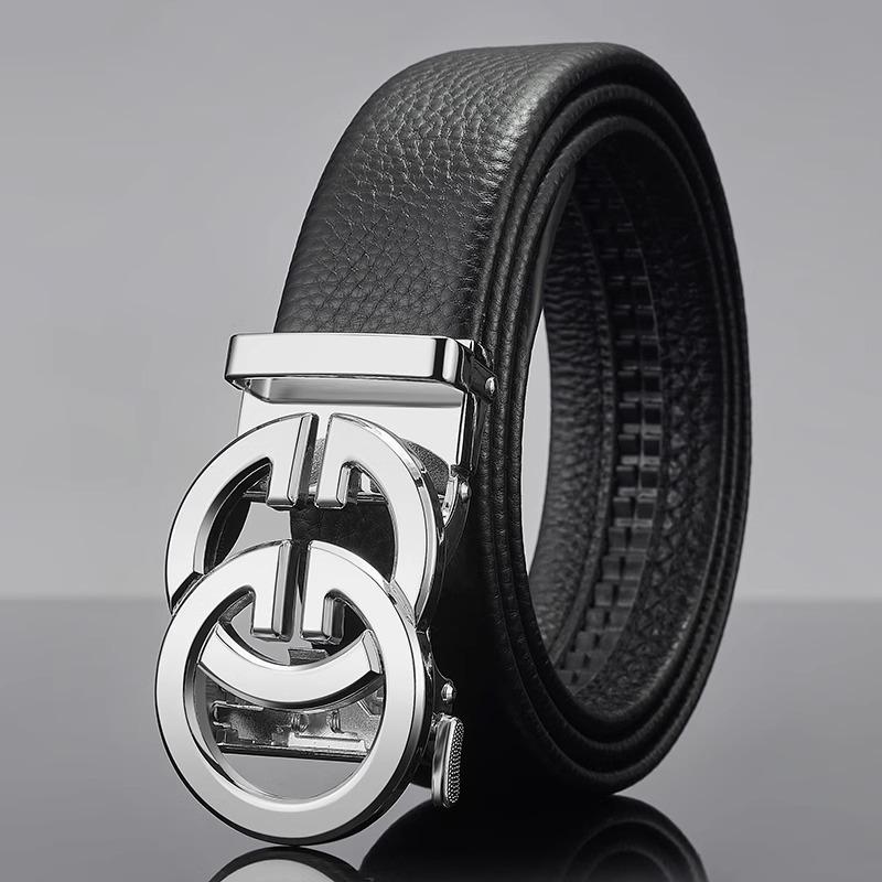 E-Commerce Herenriem Dubbele G Letter Gesp Automatische Koeienhuid Riem, Eén Stuk 115cm black