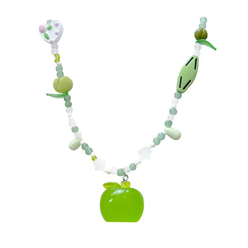 Mori green apple beaded necklace female design sense collarbone chain sweet accessories