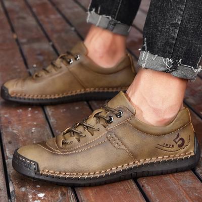 Fashion Men Casual Shoes Leather Outdoor Walking Sneakers 2025 New Fashion Male Leisure Vacation Soft Driving Shoes Man Size 48 Brown