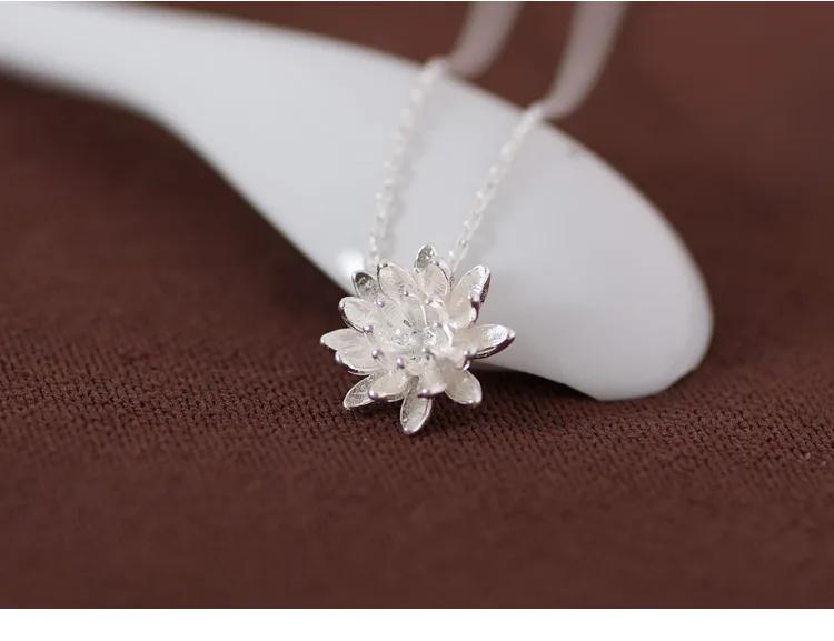 925 Silver lotus Necklaces & Pendants For Women Lady Festival Gift -silver-jewelry
