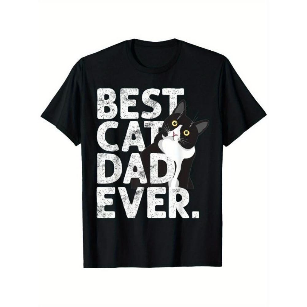 

European Sizes Hilarious Tuxedo Cat Father Gift, Ideal for Any Casual, This Round Neck Outdoor Short-Sleeve T-Shirt Is Slightly Stretchy S чёрный