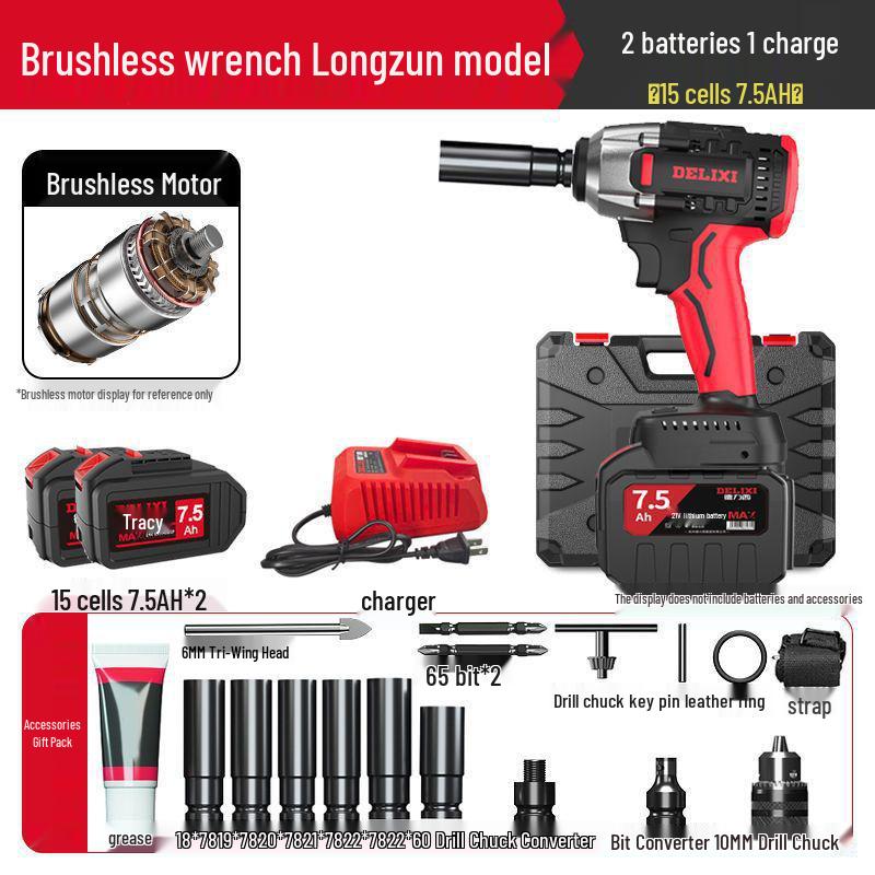 Delixi High Torque Brushless Impact Wrench - Electric Air Wrench with Lithium Battery & Charging Board for Auto Repair.