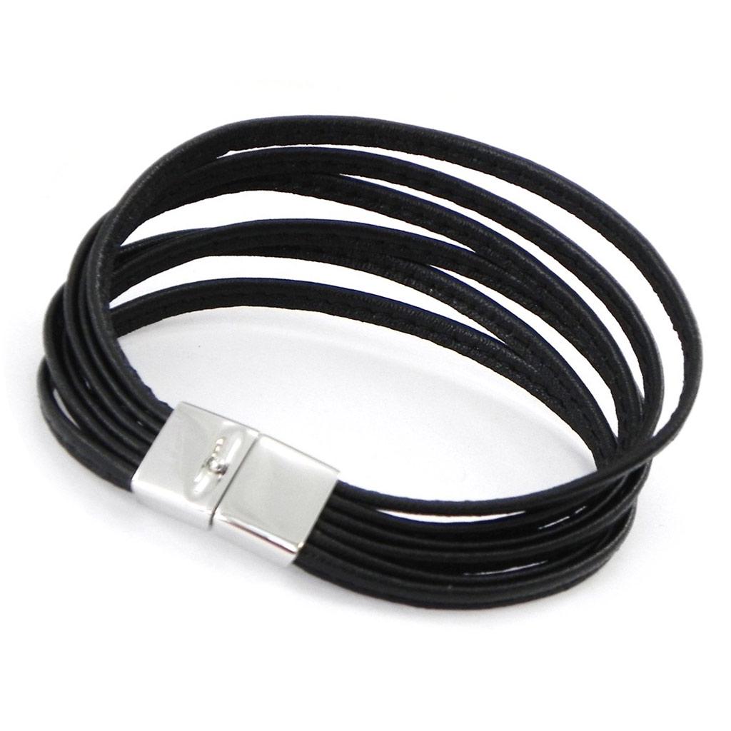 Les Trésors De Lily [I8062] - Bracelet acier mixte 'Peaceful' noir / acier - 6 rangs 3 mm