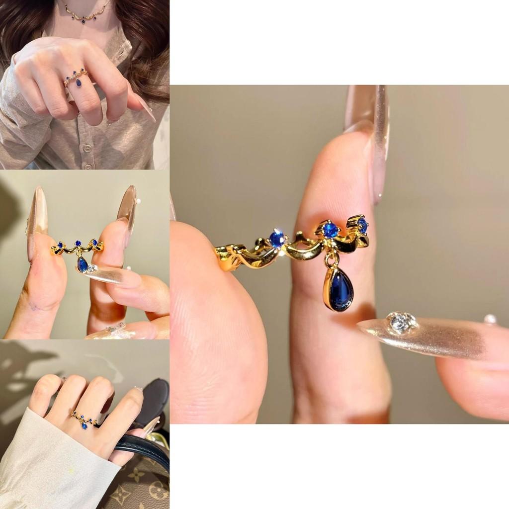 Exquisite Copper Adjustable Blue Floral Edge Ring For Women With Timeless Charm