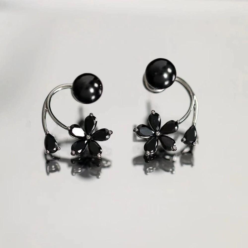Simple Flower Ear Studs Light Luxury Ladies U-shaped Earrings Crystal Flower Earrings  Girl