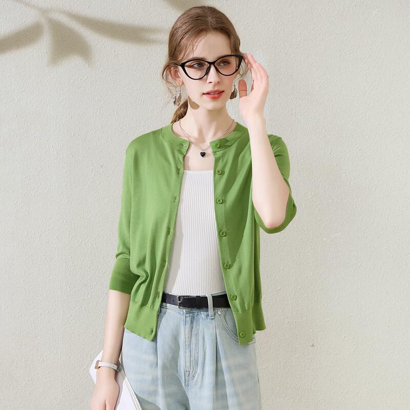 

TUHUANG Women s Elegant Ribbed 3/4 Sleeve Knit Cardigan M