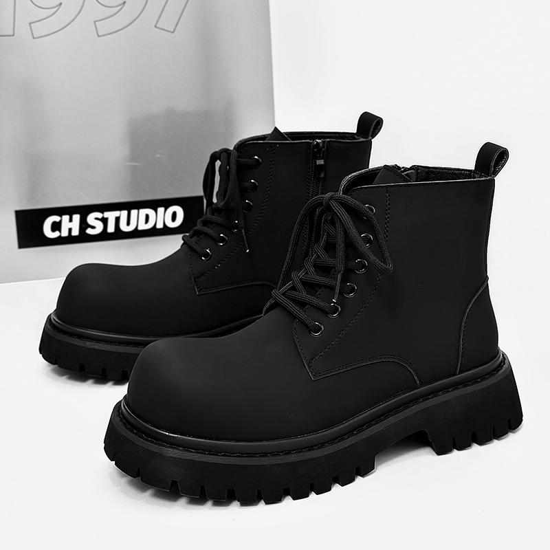 Fashion British Casual Leather Platform Round Toe Boots Men Fashion Luxury Work Walking Shoes New Outdoor Antiskid Designer Ankle Boots