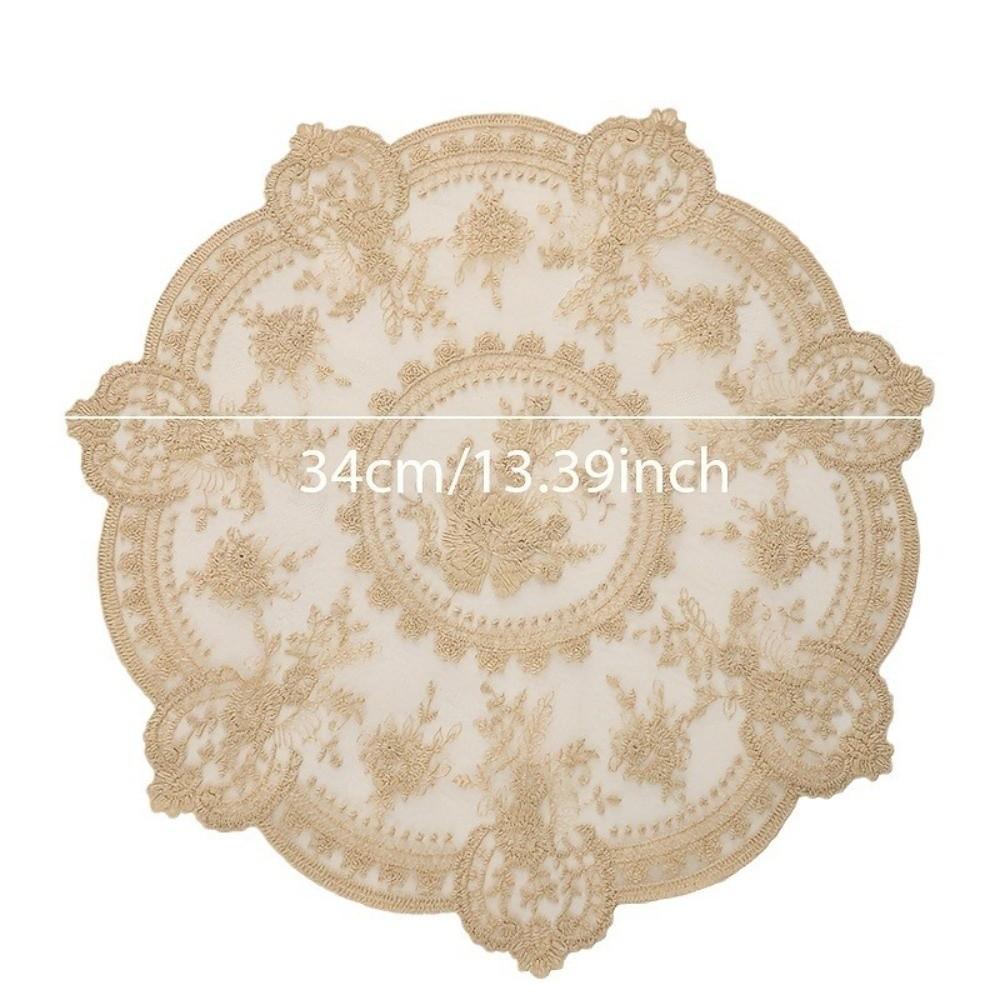 1/2/6pcs Embroidered Lace Tablemats Flower Embroidery Decorative Handmade Lace Table Mats Round Napkin Placemat
