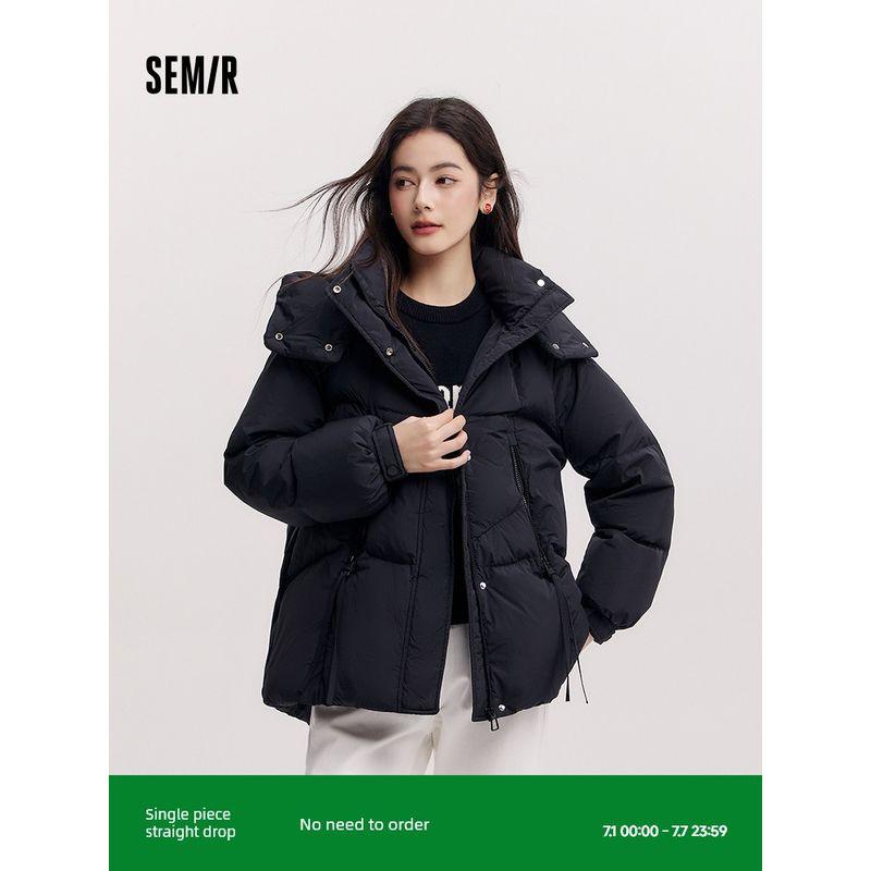

[Same Style with Mall] Senma down Jacket Women s Mid Length Long Length Hooded 2024 Winter New Arrival Loose Texture Outwear Casual Rice White (White Duck Down) 10301 160/84A/M