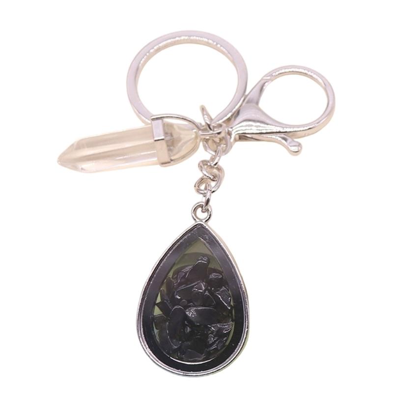 Natural Stone Crystals Teardrop Shape Photo Locket Keychain Featuring Diamonds Cut Designs for Sentimental Gifts