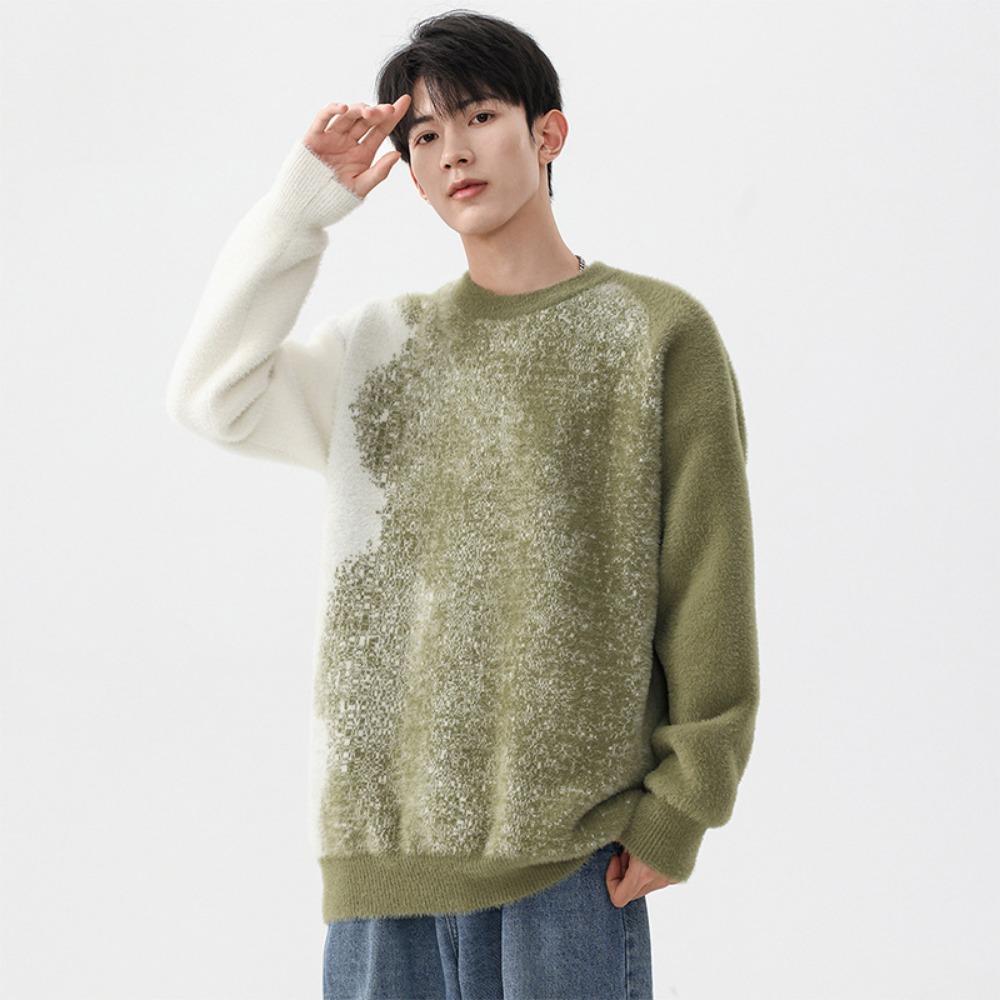 Couple Sweater Men's Loose Imitation Mink Knitted Sweater Lazy Style High Street Trendy Brand Ruffian Handsome Men's Clothing