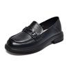 Round head flat shoes women's autumn British small leather shoes first layer cowhide one-pedal single shoes