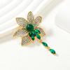 Brooch, Luxurious Chinese Style Elegant Emerald, Lotus Tassel Brooch, Coat Accessory, Chest Flower, Anti Slip Pin