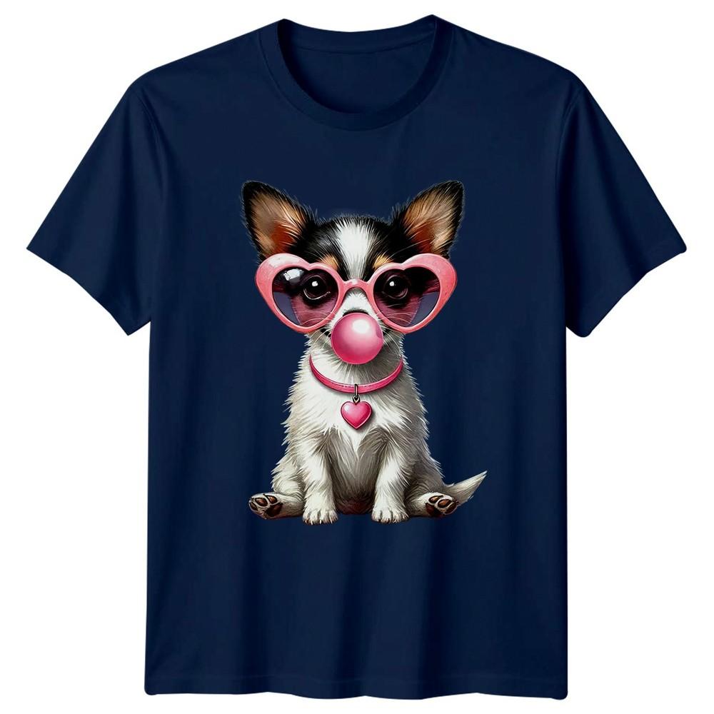 Cute Dog Heart Glasses Bubblegum Animals Dogs Unisexs TShirt Unisexs Graphic Tee