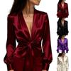 Damen Tief V-Ausschnitt Elegantes Satinhemd Lange Ärmel