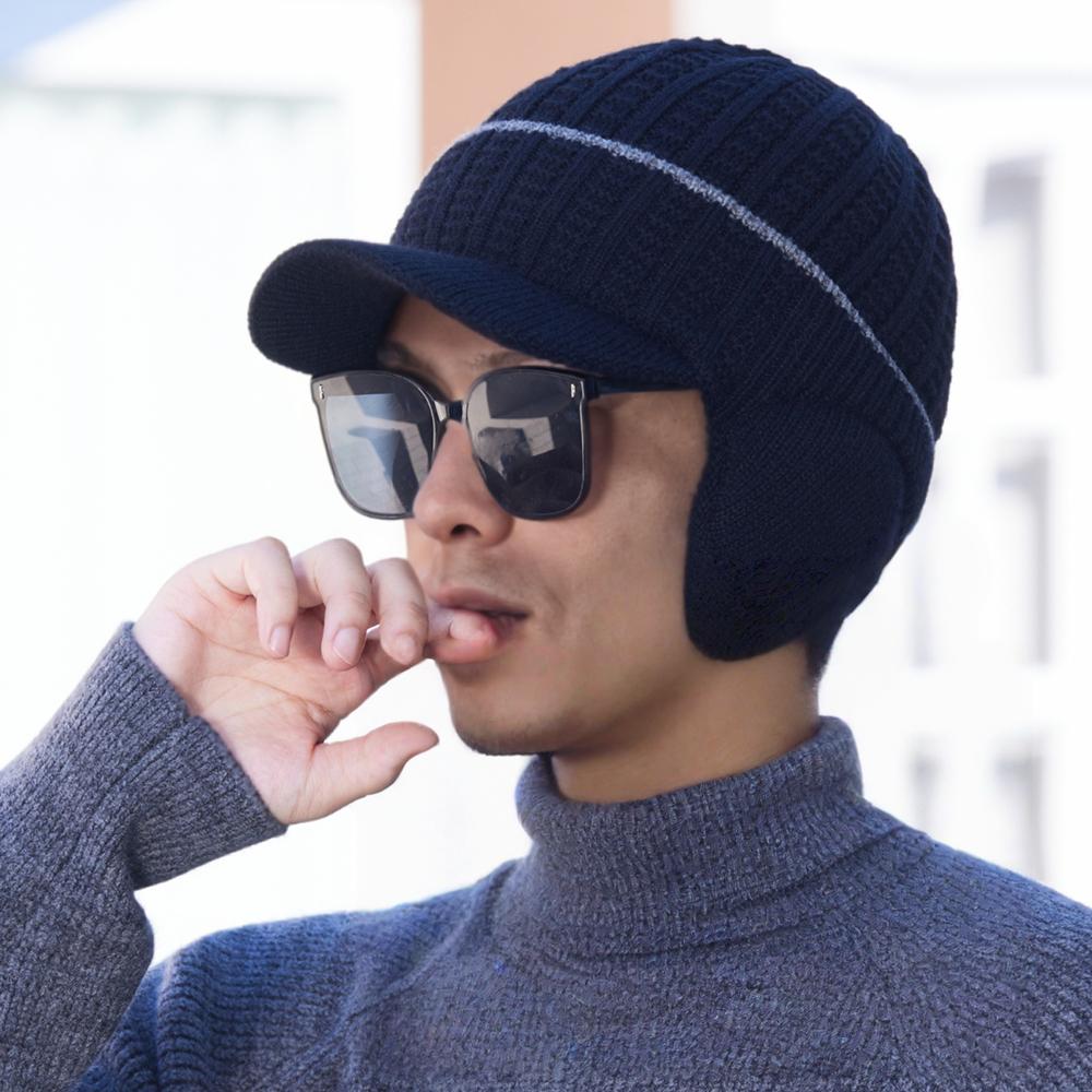 Nowy Styl Pluszowa Podszewka Futrzana Zimowa Czapka z Nausznikami Prosta Kolorystycznie Czapka Beanie Dla Mężczyzn Ciepła Czapka Zimowa Prezent dla Ojca