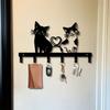 Double Cat Key Holder Wall Mount Metal Key Rack Heart Shape Black Storage Organizer for Hallway Entryway Corridor