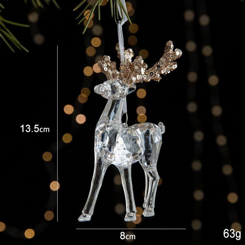 Christmas Tree Hanging Decoration Acrylic Transparent Snowflake Elk Angel Doll Bell Pendant New Year Party Home Decor Kids Toy