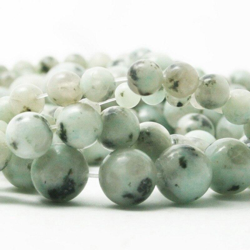 Natural Stone Smooth Tian Shan Round Loose Beads For Jewelry Making Green Black Dot Semiprecious DIY 4-10mm Bracelet Accessories