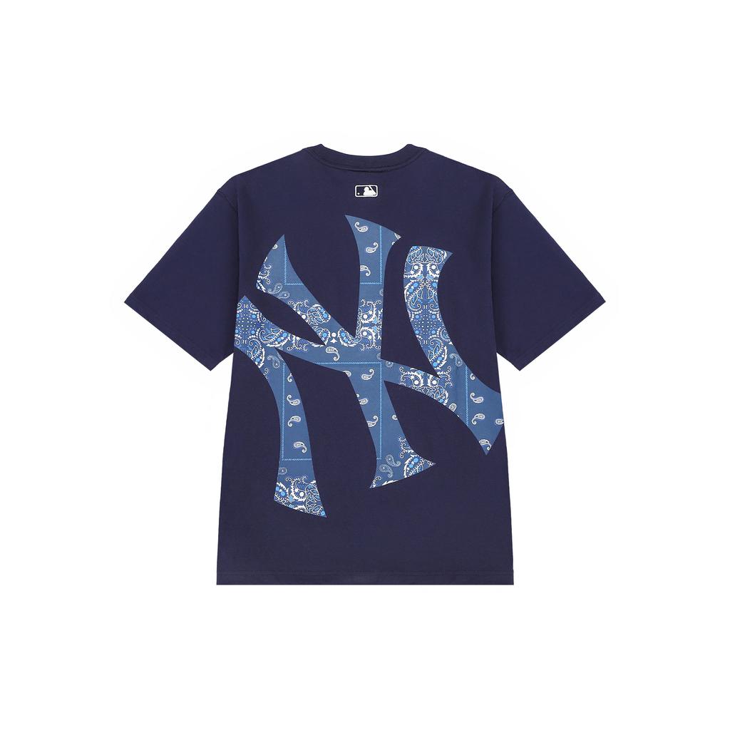 MLB Nautical Cashew Flower Solid Logo Printed Round Neck Short Sleeve T-Shirt Unisex T-Shirts Dark-Blue 3ATS53023-50NYD