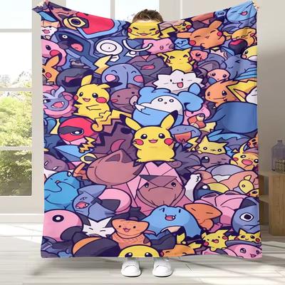 Cartoon P-Pokemon Characters Soft Flannel Blanket,Cozy Warm Throw Blanket for Bed,Sofa,Living Room,Picnic,Camping,Home Decor