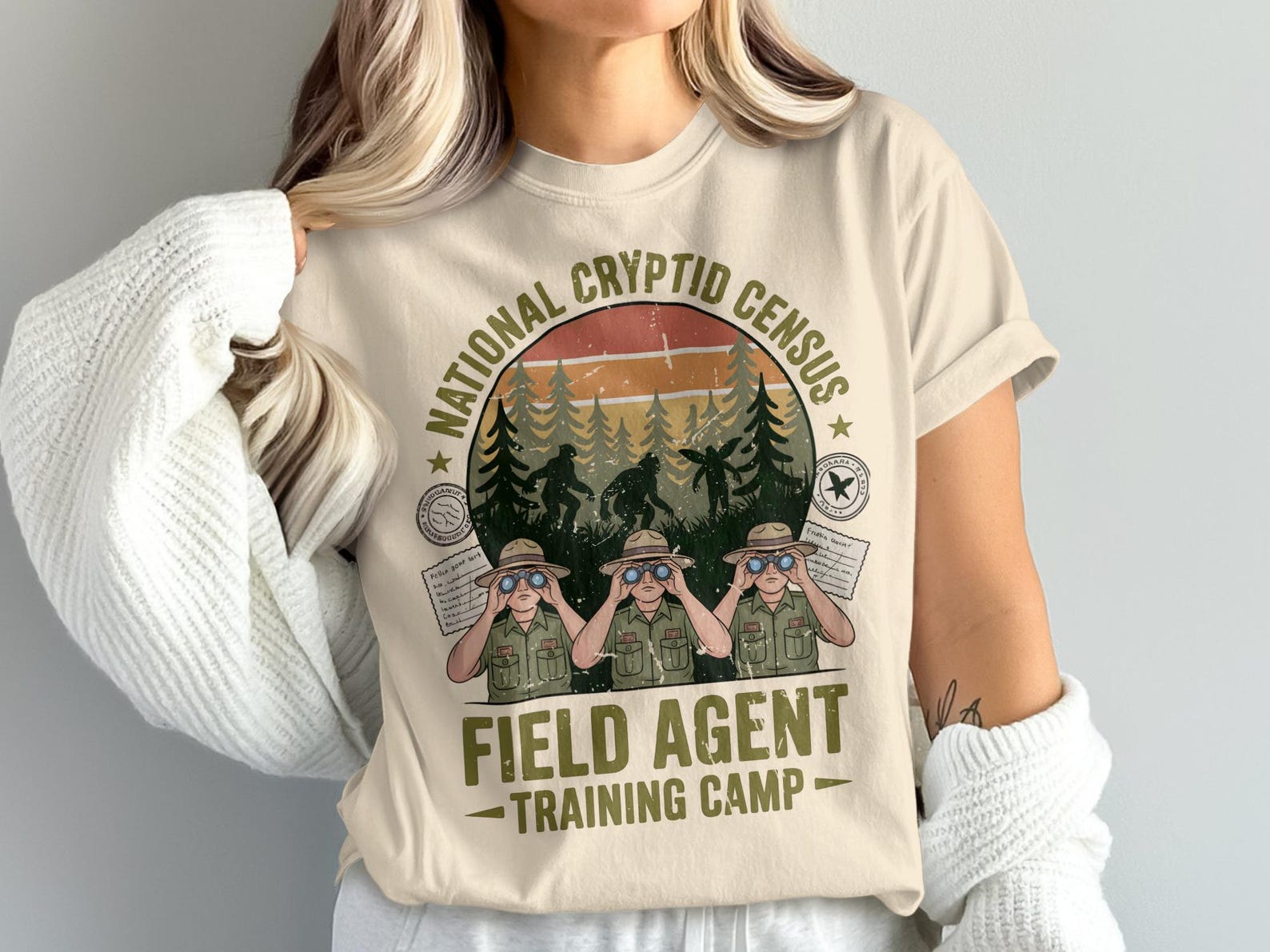 National Cryptid Census T-Shirt, Field Agent Training Camp Tee, Bigfoot, Mothman, Funny Cryptozoology Shirt S