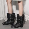New Punk Women's Boots Trendy Square Toe Lace-up Retro Thick-soled Big Boots Fashion Handsome Motorcycle Texture Short Boots